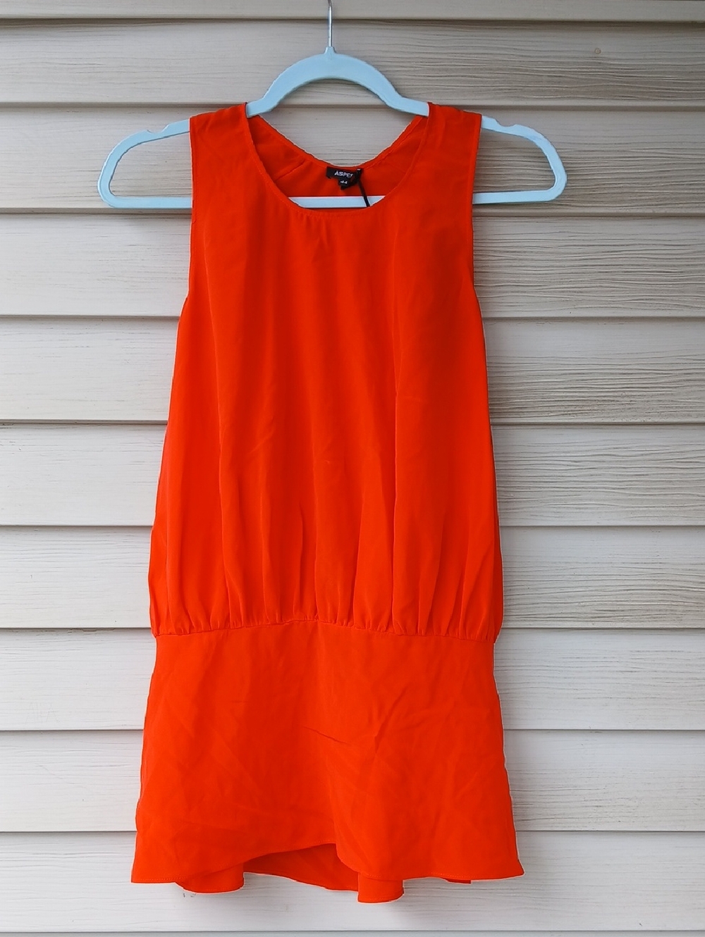 Aspesi Silk Vibrant Orange Sleeveless Drop-Waist Dress with Slits oN Each Side